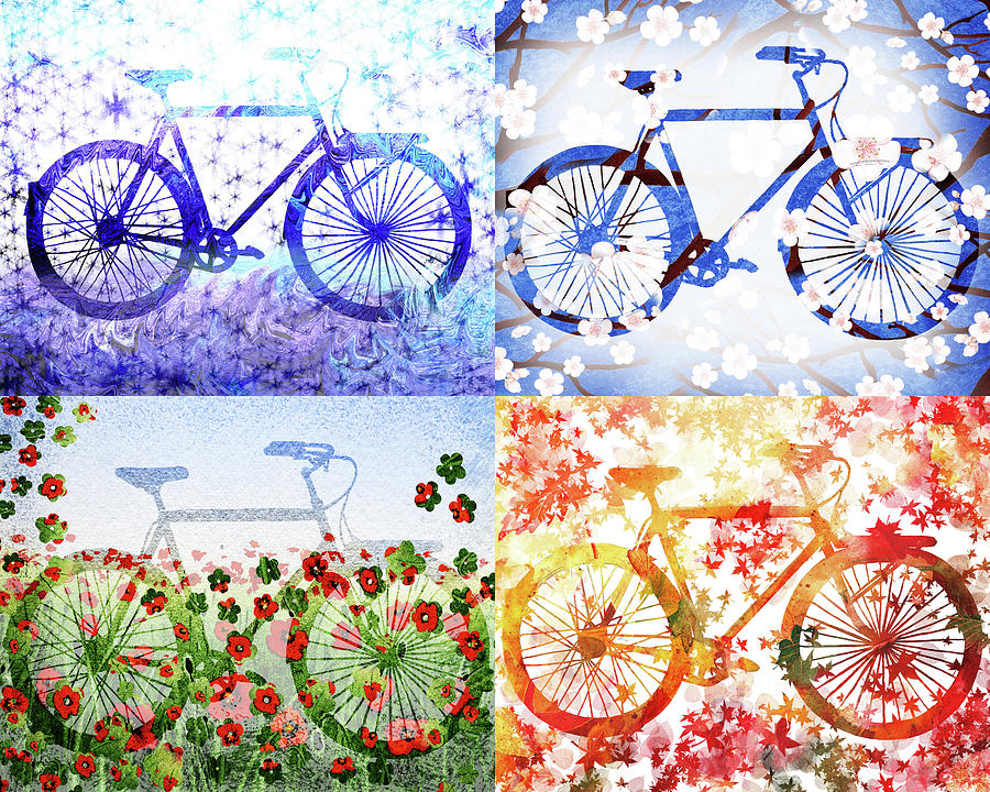 Four Season Bicycle  Painting by Irina Sztukowski
