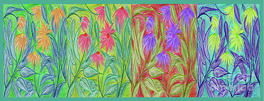 Four Seasons Coneflower Garden Pop by jrr Drawing by First Star Art