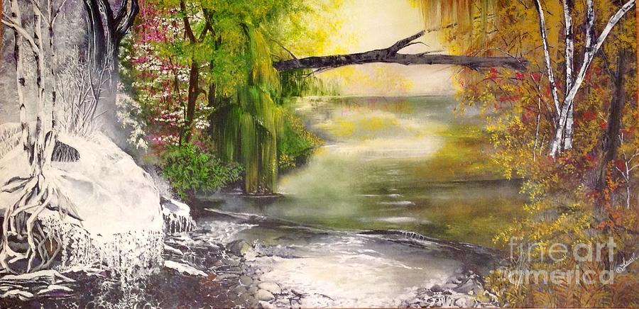 Tree Painting - Four Seasons in Laurelland by Laurel Adams