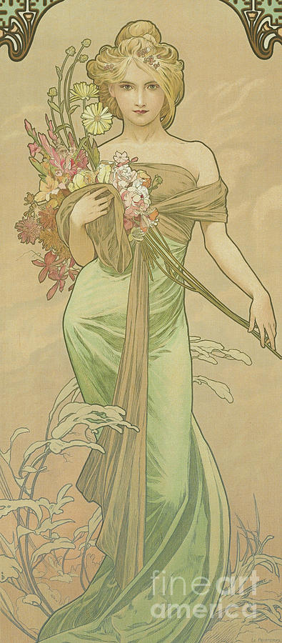 Four Seasons Spring, 1900 Painting by Alphonse Marie Mucha