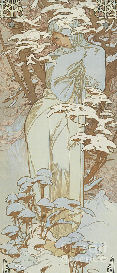 Four Seasons Winter, 1900 Painting by Alphonse Marie Mucha