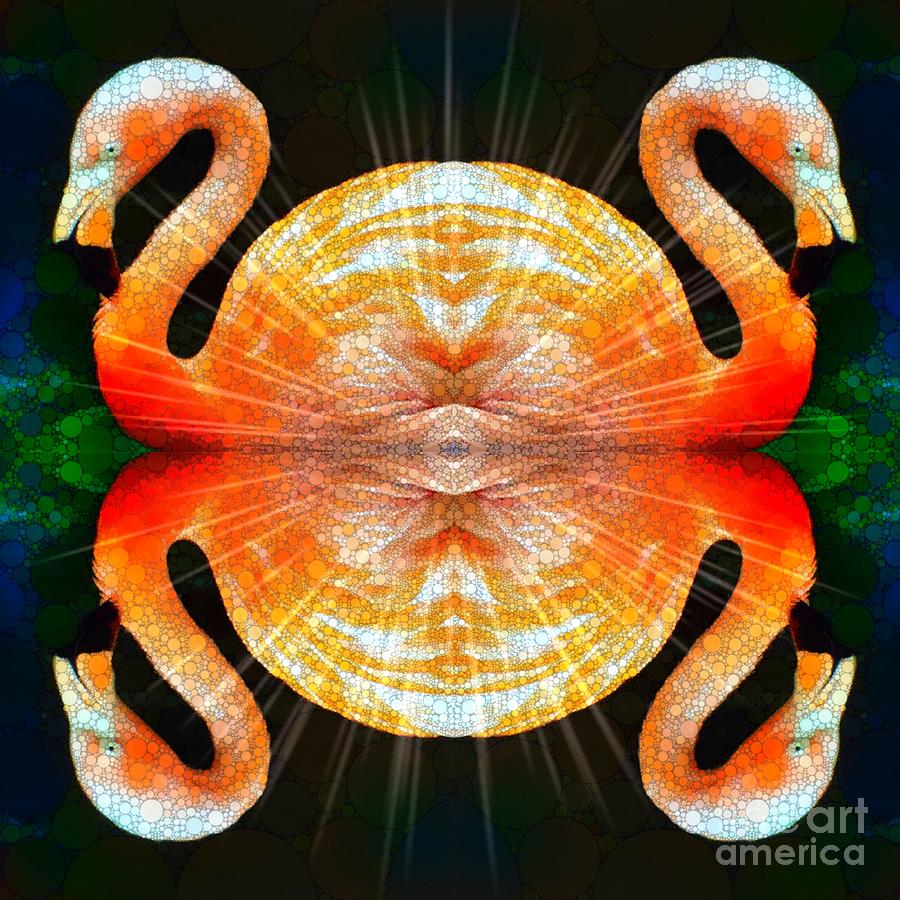 Four shining flamingos Digital Art by Amy Cicconi