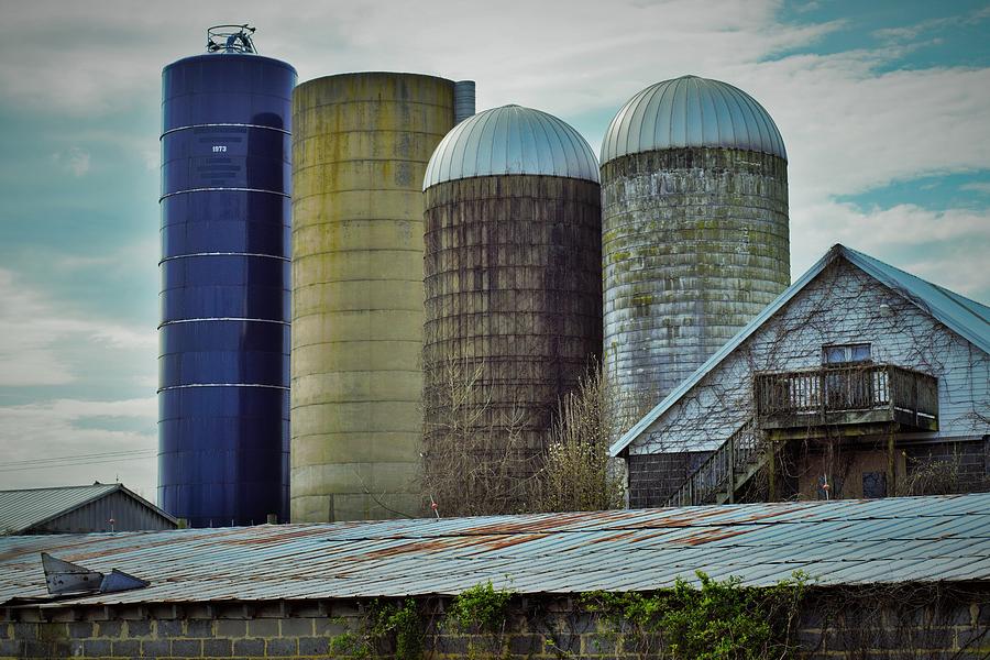 Four Silos And Two Barns Photograph By Mark Mitchell