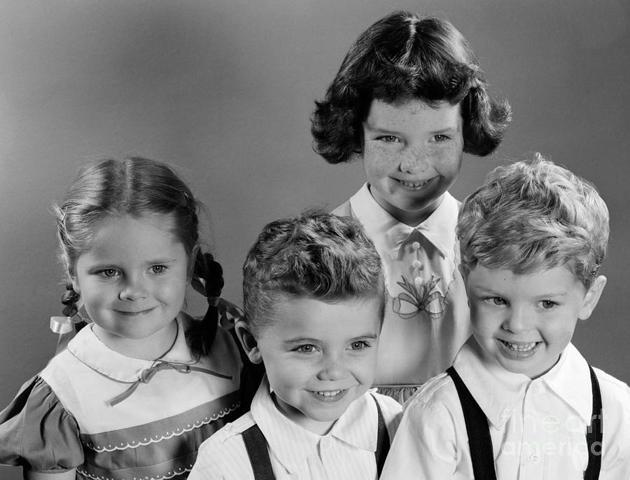 Four Smiling Children, C.1950s Photograph by H. Armstrong Roberts/ClassicStock