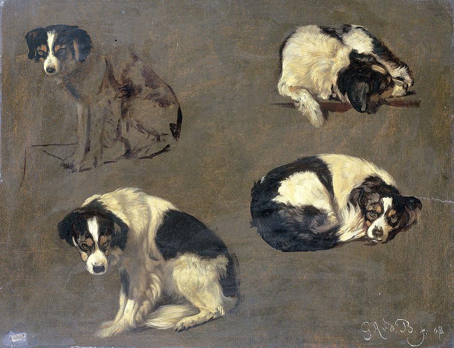 Four Studies Of A Dog, Guillaume Anne Van Der Brugghen, 1868 Painting