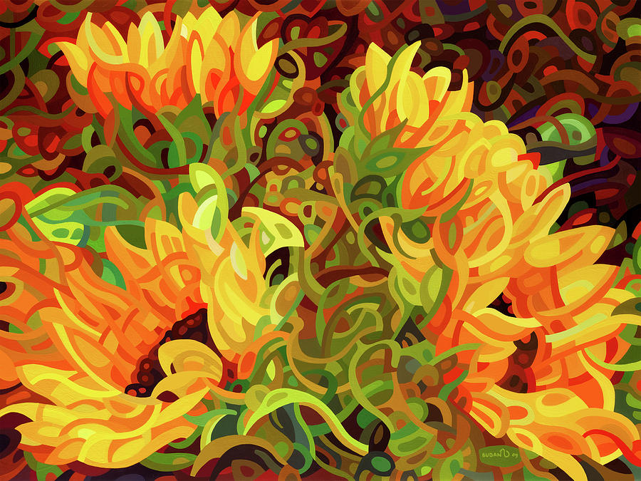 Four Sunflowers Painting by Mandy Budan