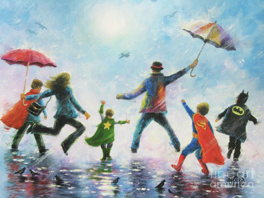Four Super Hero Boys Painting by Vickie Wade