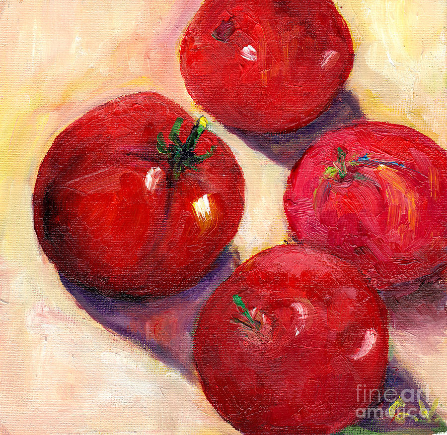 Four Tomatoes Still Life Painting Painting by Grace Venditti Fine Art