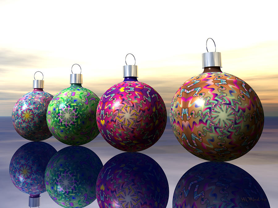 Christmas Digital Art - Four Tree Ornaments by Walter Neal