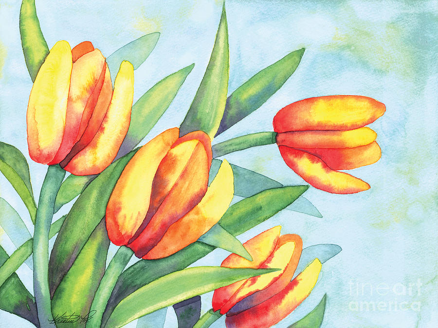Four Tulips Painting by Kristen Fox