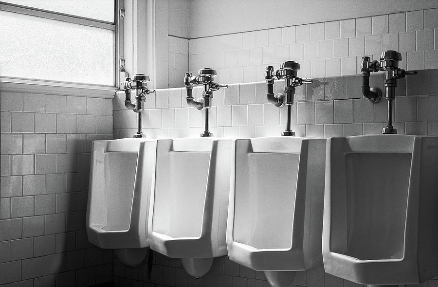 Four Urinals In A Row Bw Photograph