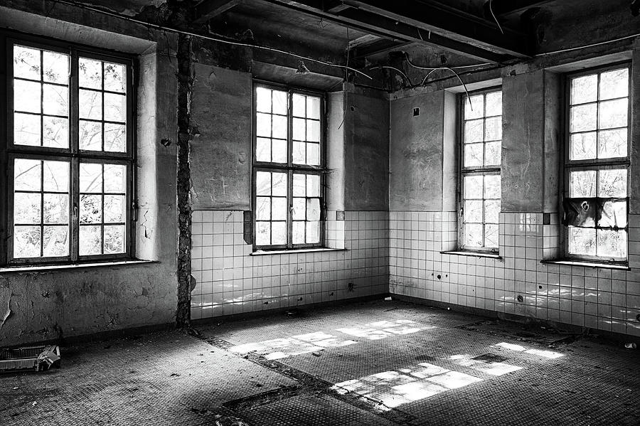 Four windows and a play of shadows - abandoned building Photograph by Dirk Ercken