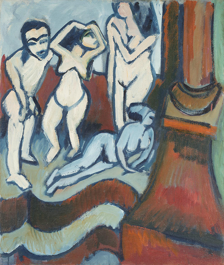 Four Wood Sculptures Painting by Ernst Ludwig Kirchner
