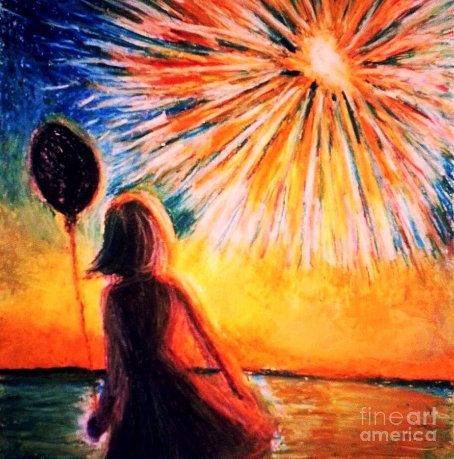 Sunset Drawing - Fourth of July 2 by Veronica Gabriel