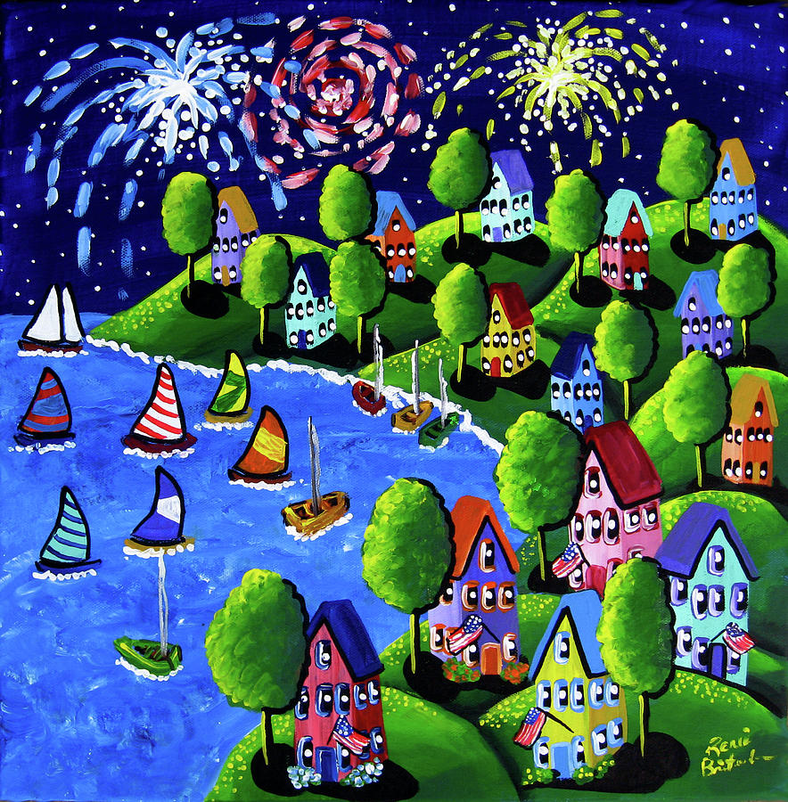 Independence Day Painting - Fourth of July Fireworks by Renie Britenbucher