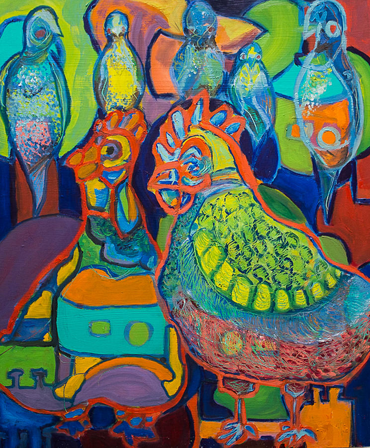 Chicken Painting - Fowl Party by Stephanie Berry
