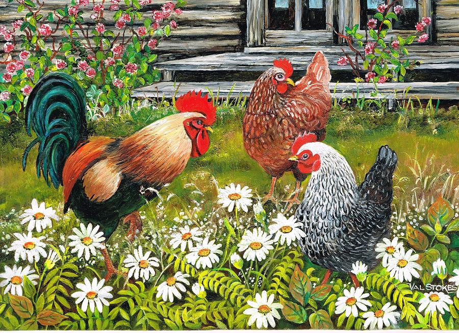 Fowl Play Painting by Val Stokes