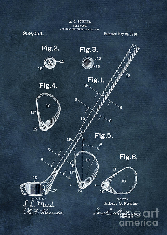 Fowler golf club 1910 patent art Digital Art by Justyna Jaszke JBJart