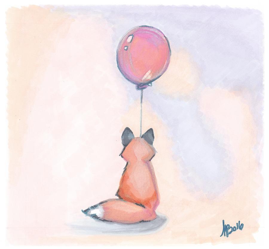 Nature Drawing - Fox and Balloon by Krista Payne