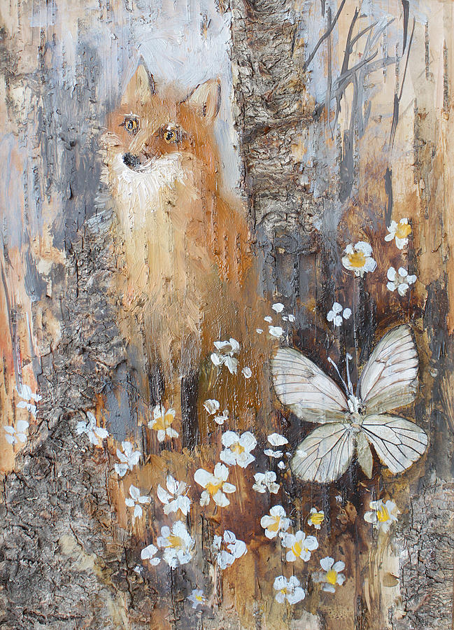 Fox and Butterfly Painting by Ilya Kondrashov