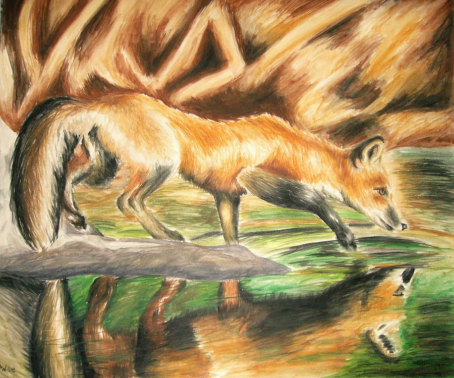 Animal Painting - Fox by the Water by Ashley Warbritton