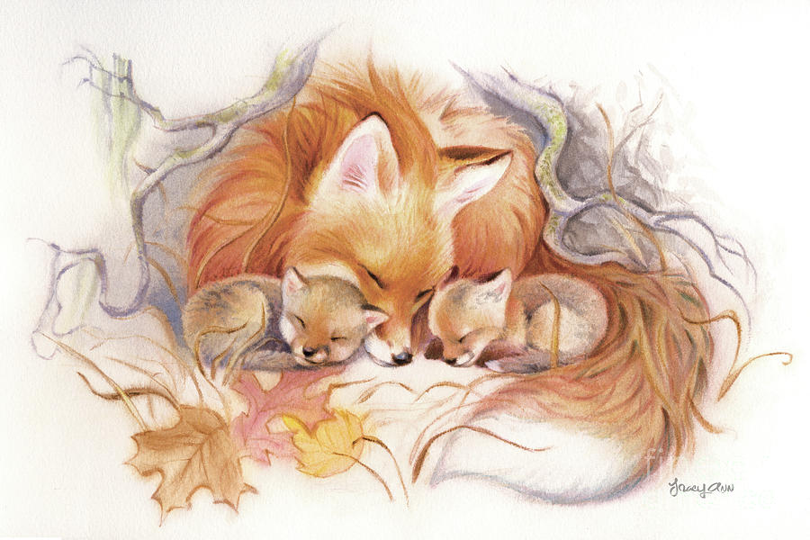 Fox Den Snug, Red Fox Painting by Tracy Herrmann