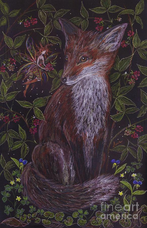 Fox In The Raspberries Drawing by Dawn Fairies