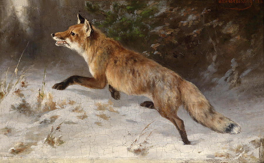 Fox in the winter forest Painting by Otto Grashey
