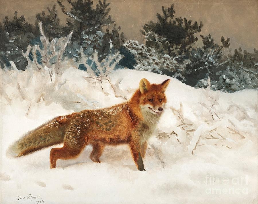 Fox In Winter Landscape Painting by Celestial Images