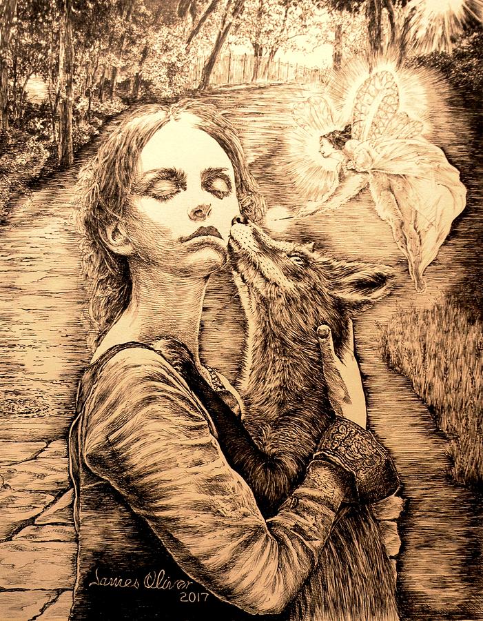 Fox Light In Sepia Drawing by James Oliver