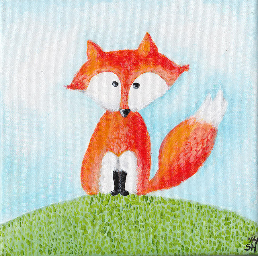 Fox on the grass Painting by Sandra Hermans - Fine Art America