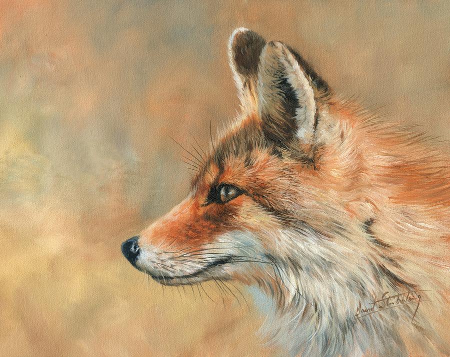 Fox Portrait Painting by David Stribbling