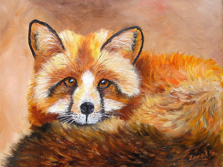 Fox Portrait Wildlife Painting by Mary Jo Zorad