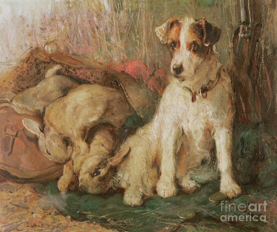 Dog Painting - Fox Terrier with the Days Bag by English School