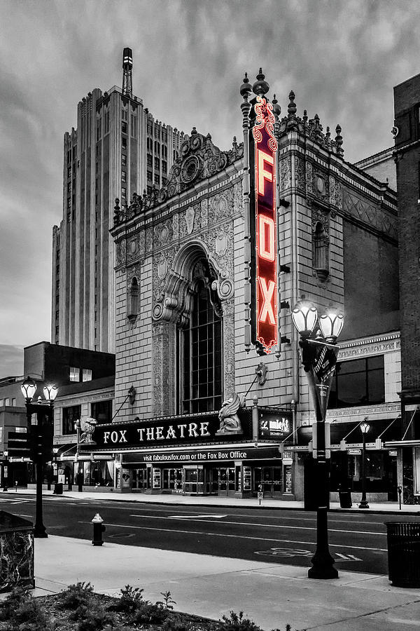 St. Louis Photograph - Fox Theater St Louis MO BnW Red Neon_DSC0113_16 by Greg Kluempers