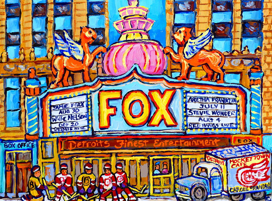 Fox Theatre Michigan Winter City Scene Painting Detroit Red Wings Usa Hockey Art Carole Spandau      Painting by Carole Spandau