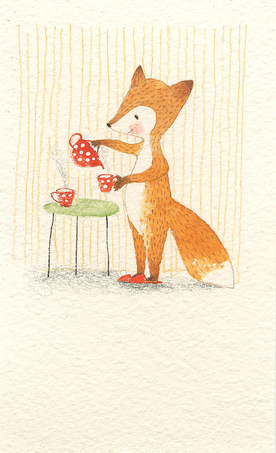 Tea Painting - Foxes. A Cup of Tee by Ekaterina Goncharova