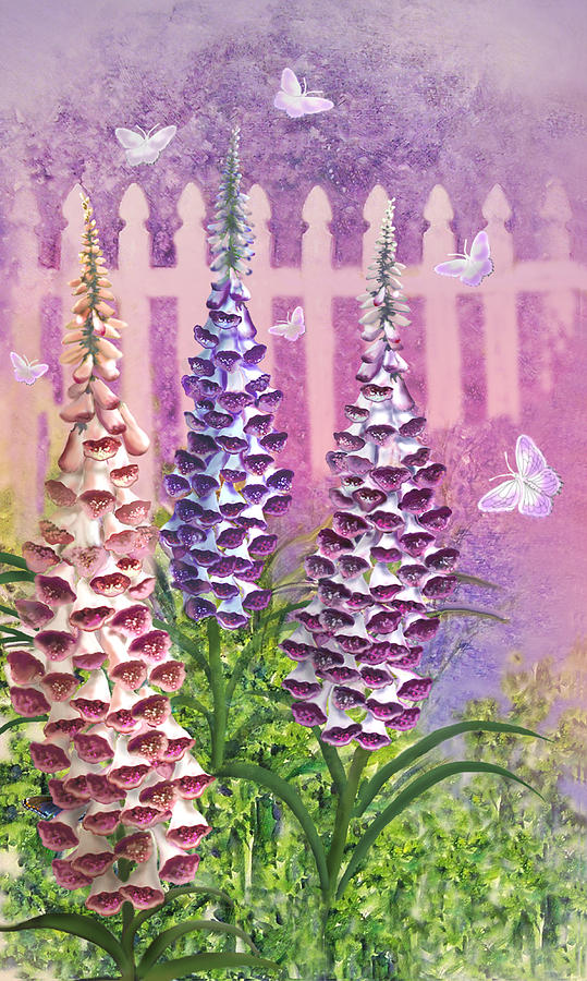 Foxgloves n Butterflies Digital Art by Lois Mountz