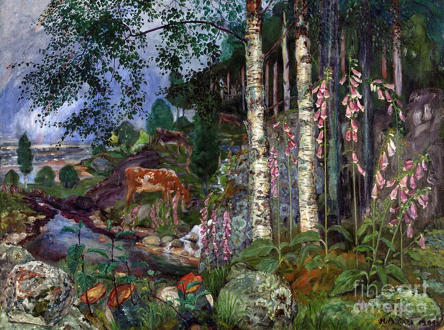 Foxgloves, ca 1918 Painting by O Vaering by Nikolai Astrup