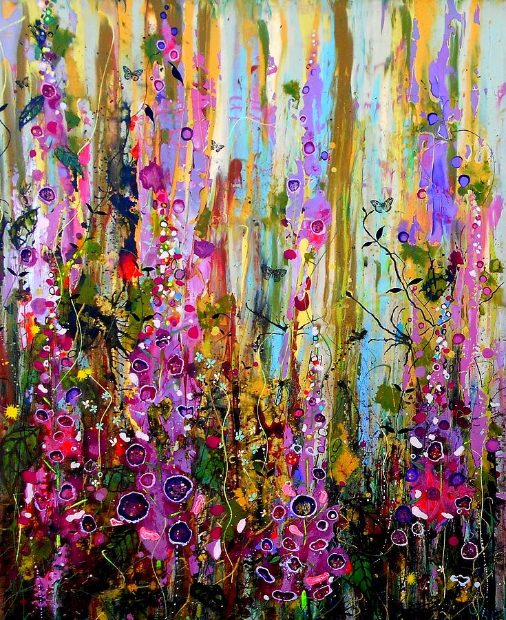 Foxgloves Panel One Painting by Angie Wright