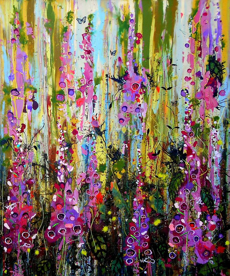 Foxgloves Panel two Painting by Angie Wright