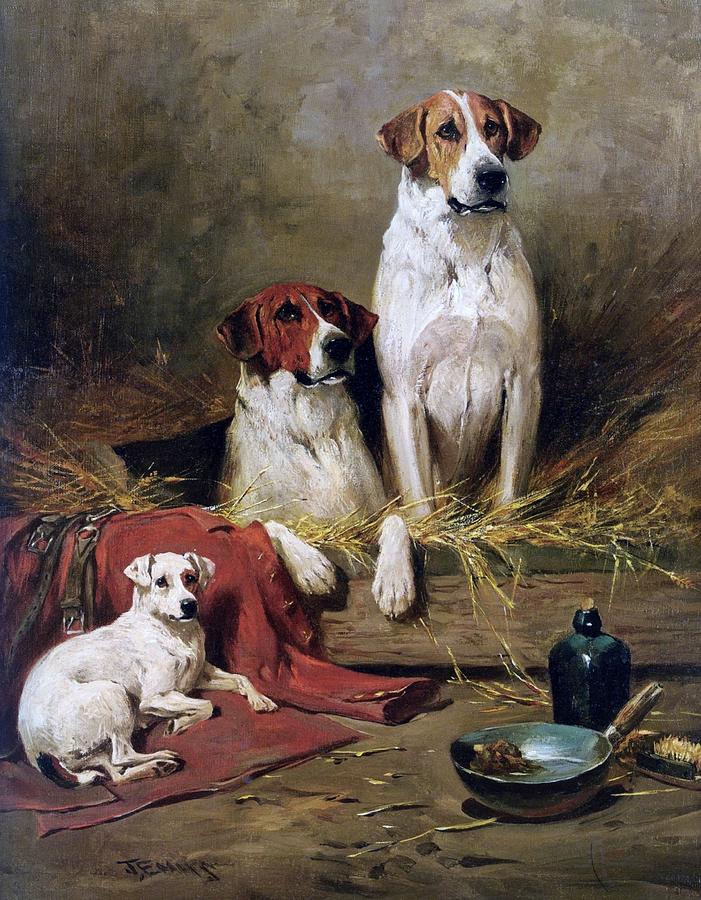John Emms Painting - Foxhounds and a Terrier by Celestial Images