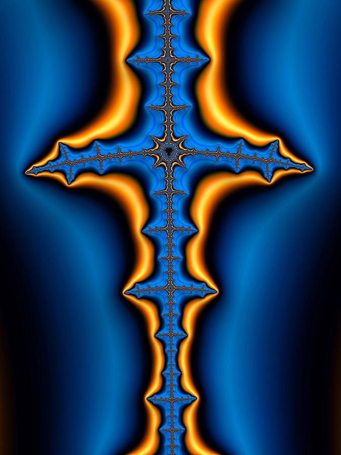 Abstract Digital Art - Fractal Cross blue and orange by Matthias Hauser