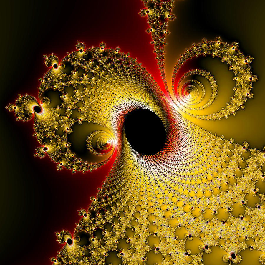 Fractal spiral art yellow red metal effect Digital Art by Matthias Hauser