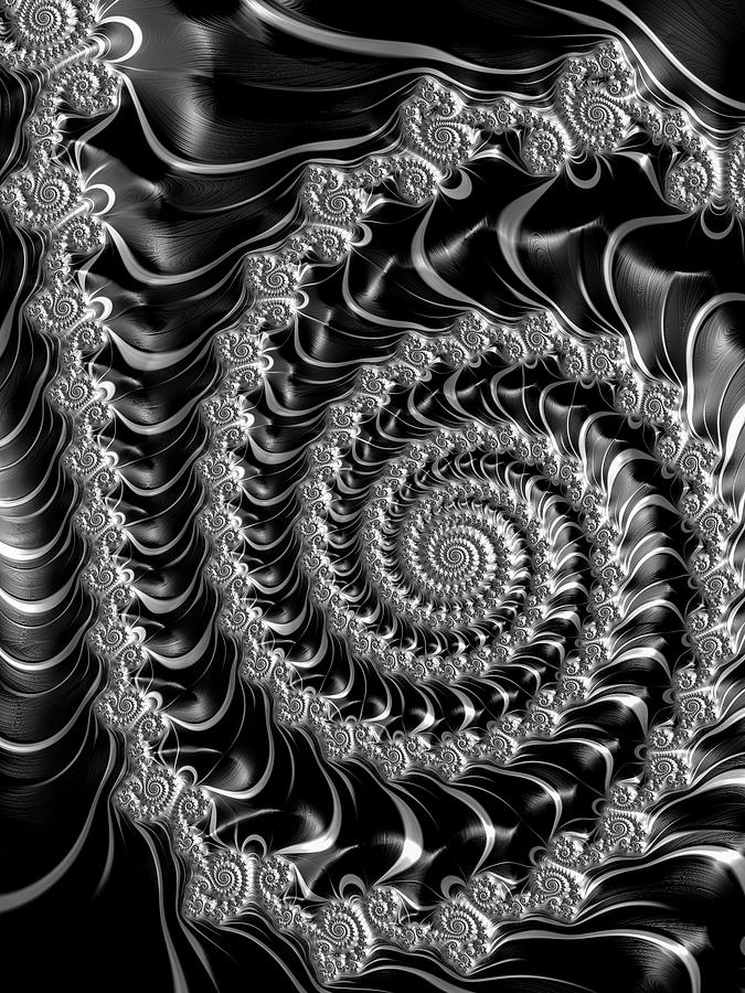 Fractal Spiral Gray Silver Black Steampunk Style Digital Art