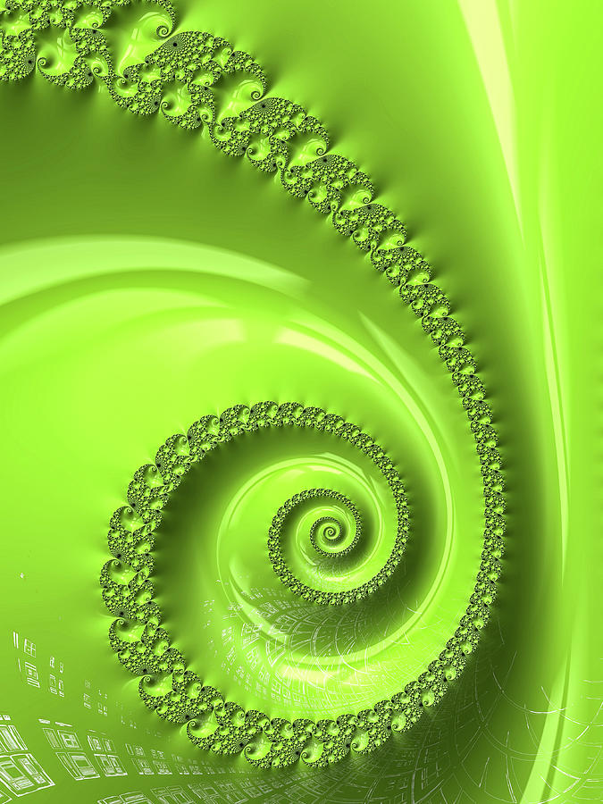 Fractal Spiral Greenery color Digital Art by Matthias Hauser