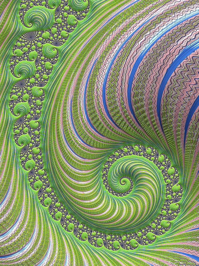 Abstract Digital Art - Fractal Spiral greenery rose quartz and serenity by Matthias Hauser
