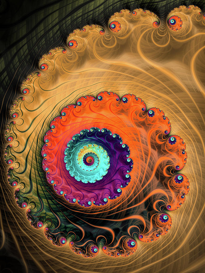 Fractal spiral orange red purple beige brown Digital Art by Matthias Hauser