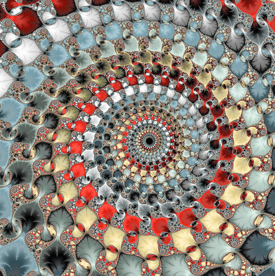 Fractal spiral red grey light blue square format Digital Art by Matthias Hauser