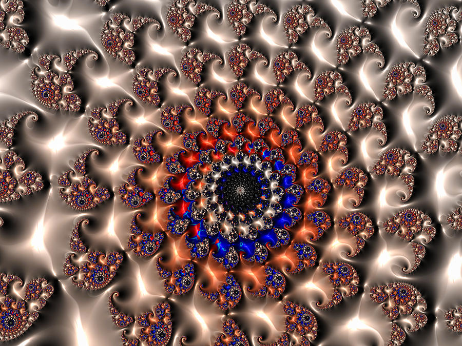 Fractal Spiral silver gold copper blue red Digital Art by Matthias Hauser